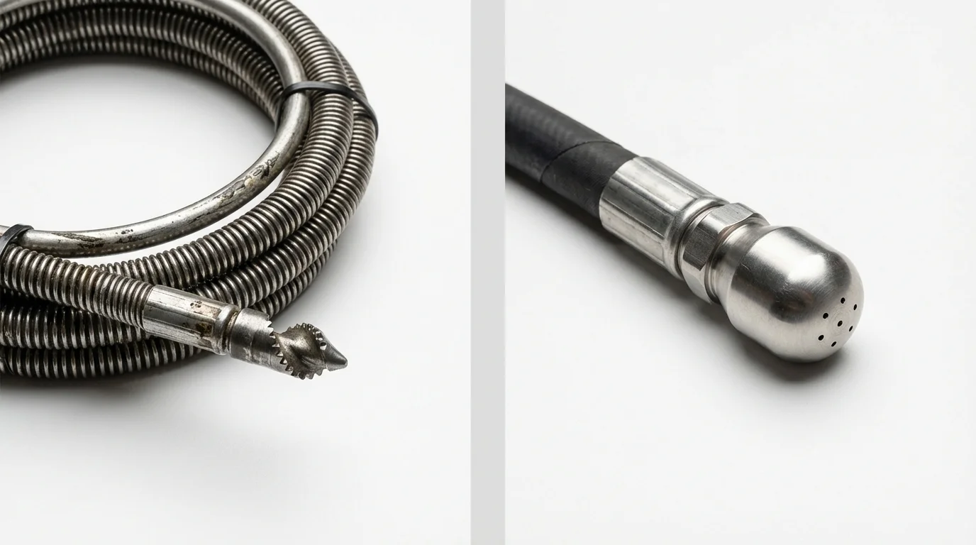 Drain snake cable and hydro jetting nozzle used for drain cleaning in Lambertville, MI