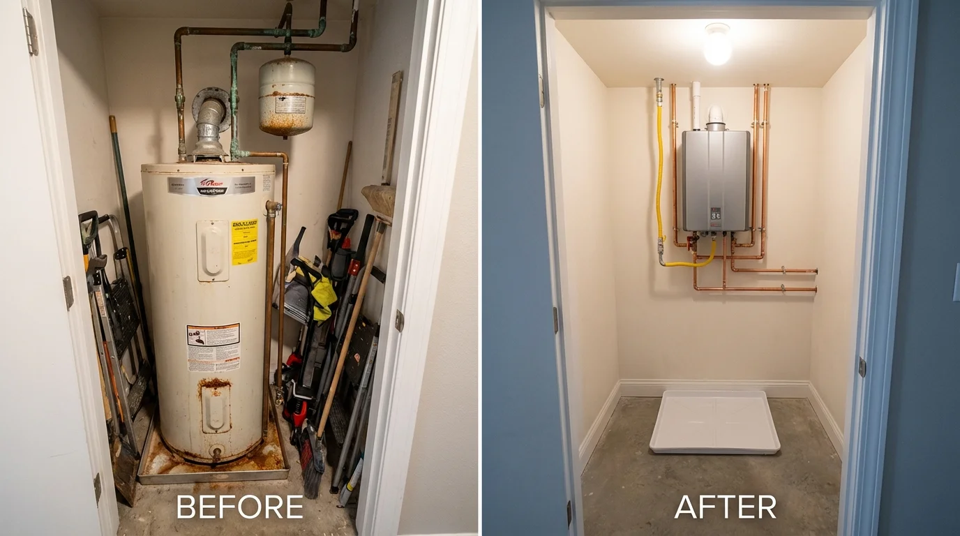 Tank water heater versus wall-mounted tankless unit comparison for Lambertville, MI homeowners